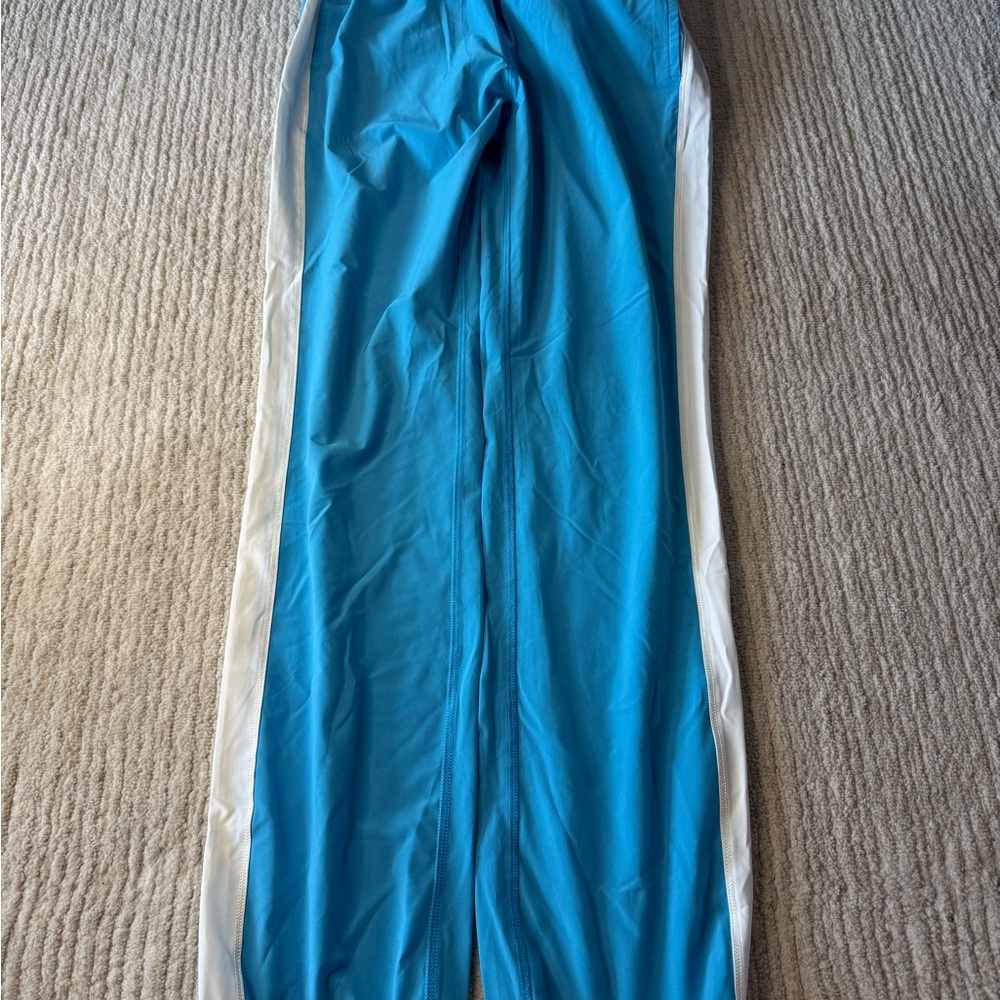 Blue Track Pants with White Stripes